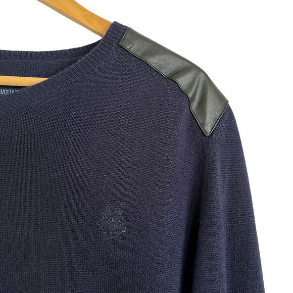 Zadig & Voltaire Peter Patch Navy Blue Wool Cashmere Leather Wolf V-Neck Sweater - Picture 6 of 10